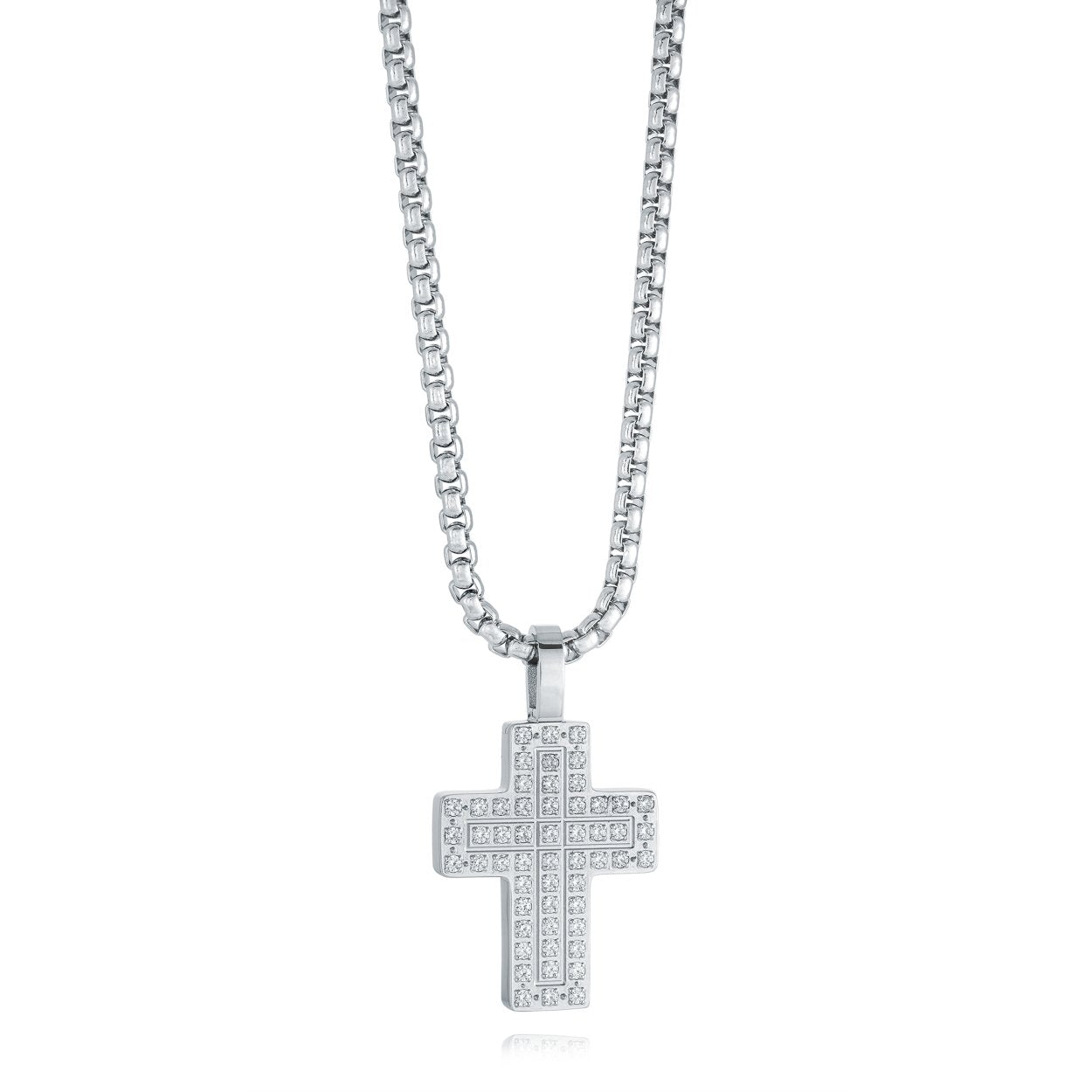 Collier Acier Croix Pavé
