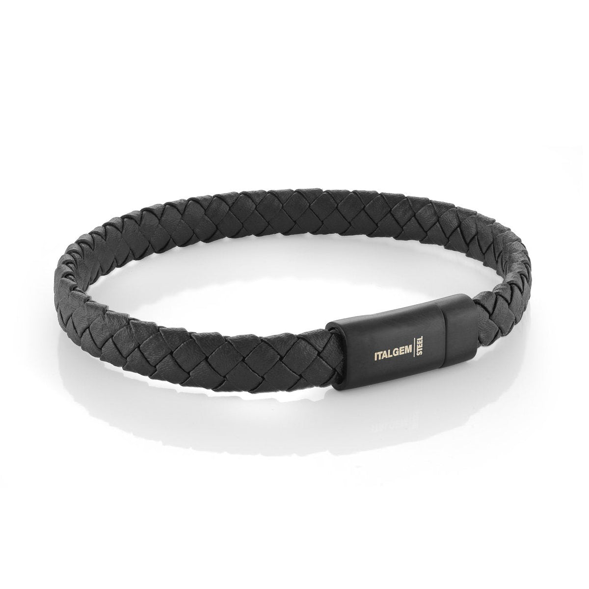 Matte Black Leather and Steel Bracelet