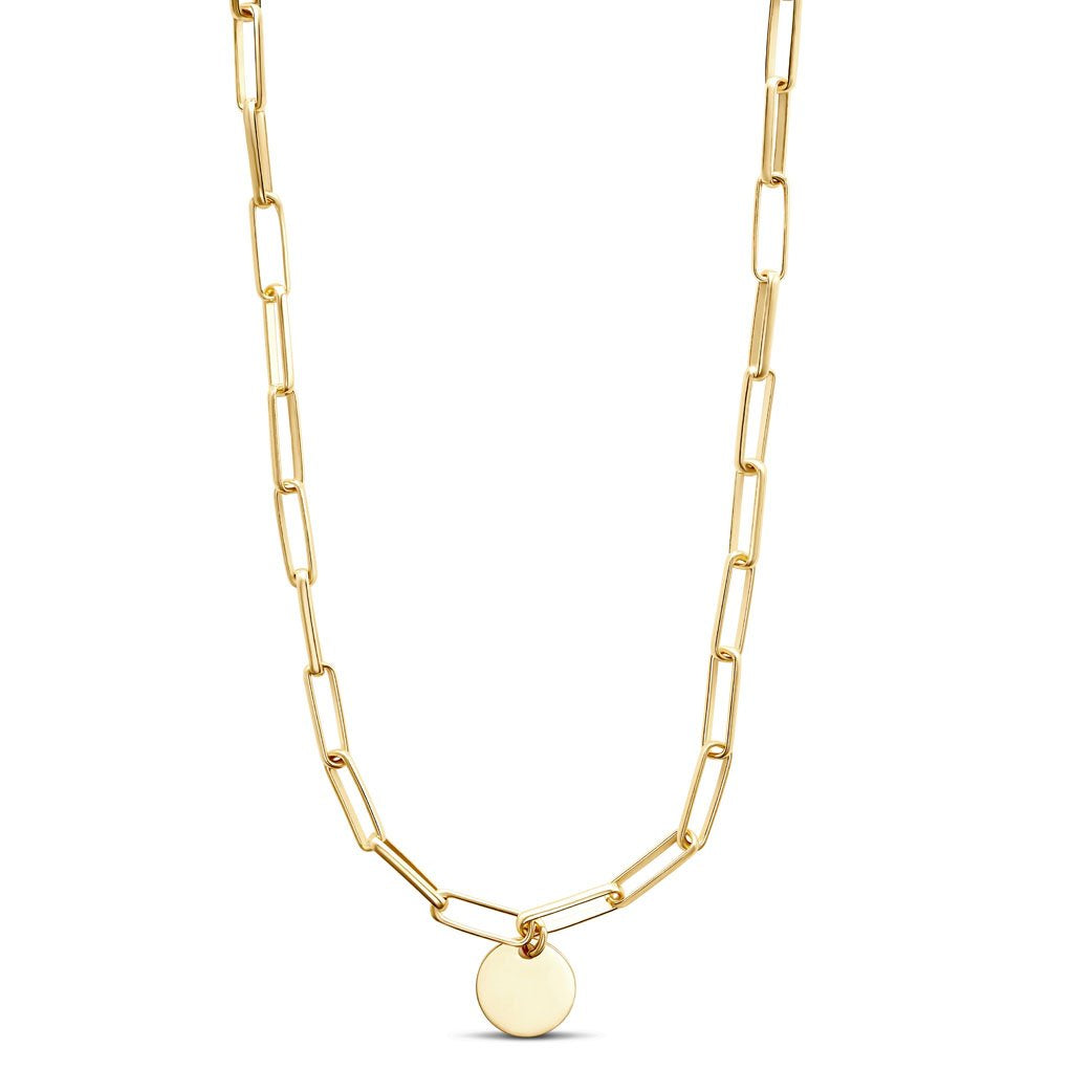 Collier Paperclip avec Pendentif Disque