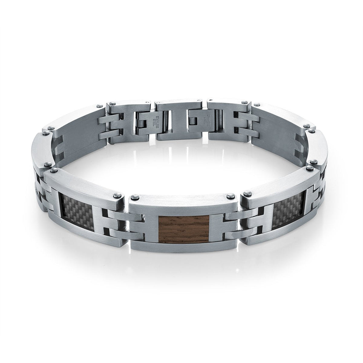 12mm Carbon Steel and Wood Bracelet